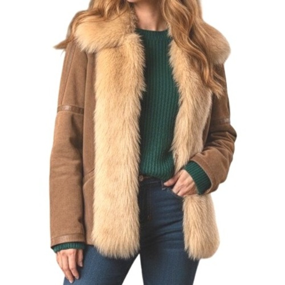 Ms. Pioneer Suede Leather Jacket Womens 10 Brown Faux Fur Trim Vintage Western